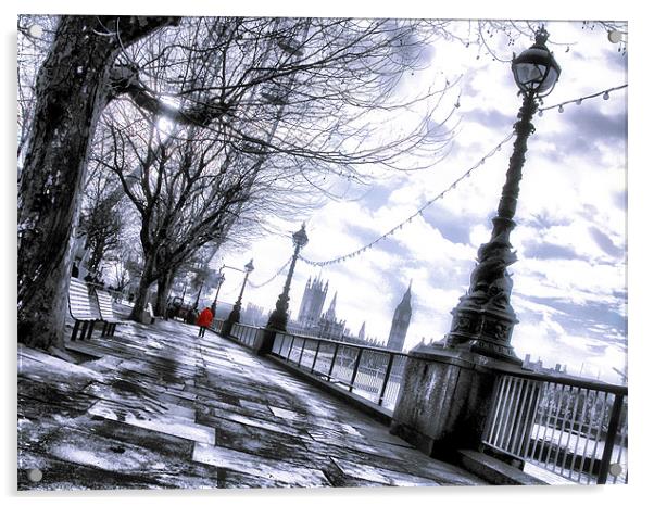 Red jacket on the south bank Acrylic by Jonathan Pankhurst