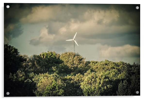 Green energy funky wind turbine Cape Cod Acrylic by Marianne Campolongo