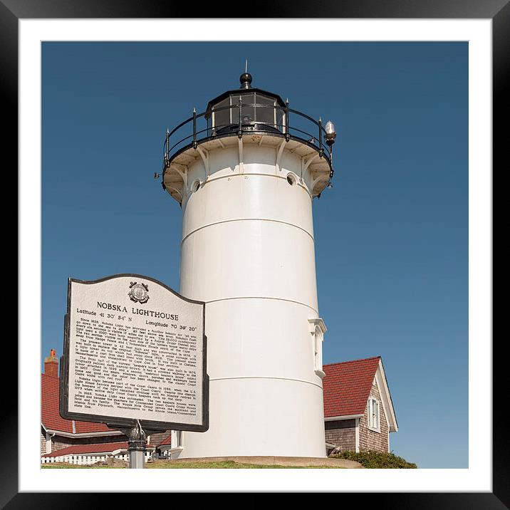 Nobska  Lighthouse with plaque, Falmouth, Cape Cod Framed Mounted Print by Marianne Campolongo