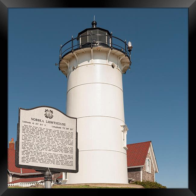 Nobska  Lighthouse with plaque, Falmouth, Cape Cod Framed Print by Marianne Campolongo