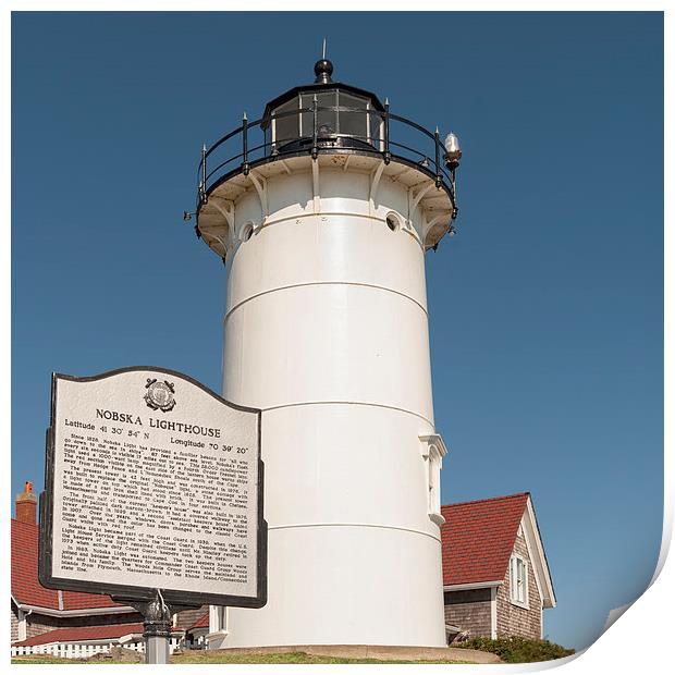 Nobska  Lighthouse with plaque, Falmouth, Cape Cod Print by Marianne Campolongo