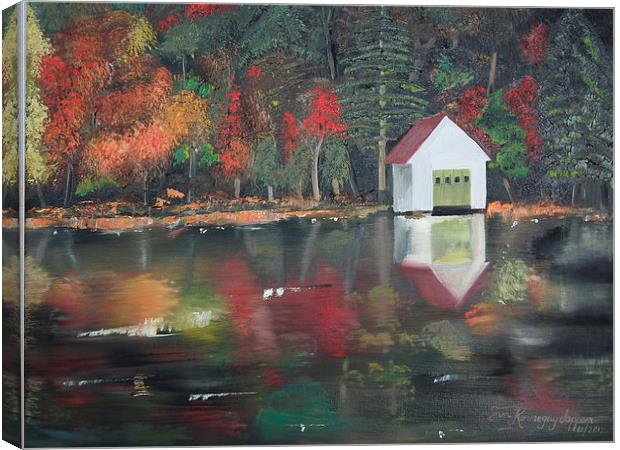 Reflections of a Boathouse Canvas Print by Jan Dappen
