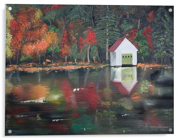 Reflections of a Boathouse Acrylic by Jan Dappen