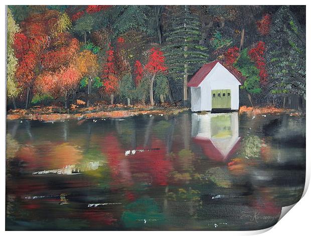 Reflections of a Boathouse Print by Jan Dappen