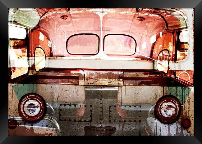 retro old bus collage Framed Print by olga hutsul