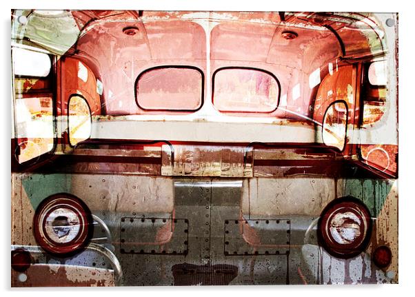 retro old bus collage Acrylic by olga hutsul