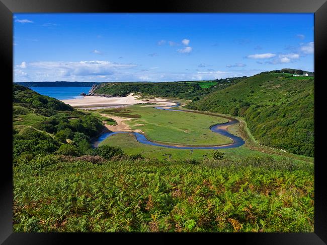 Three Cliffs Bay view Framed Print by Hazel Powell