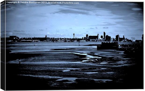 Liverpool Waterfront In The Distance Canvas Print by Sandra Buchanan