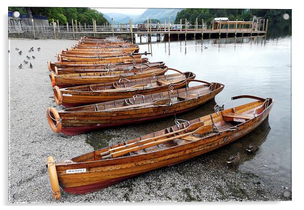 Derwent water row boats Acrylic by Tony Bates