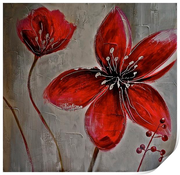 Two art poppys re-load Print by Sue Bottomley