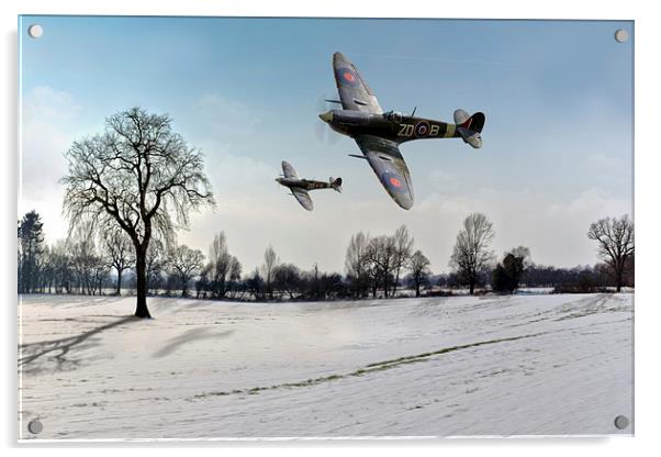 Low-flying Spitfires in winter Acrylic by Gary Eason