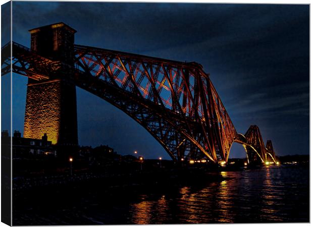 Forth Rail Bridge at Night Canvas Print by Andrew Beveridge