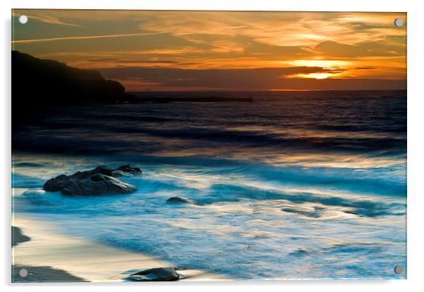 Sunset at Sennen Cove Cornwal Acrylic by Brian Rowland