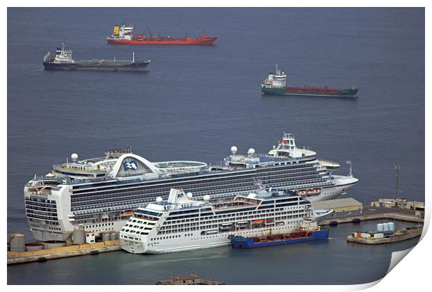 Cruise Ships at Gibraltar Print by Tony Murtagh