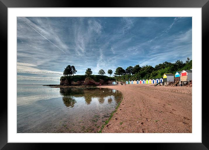 Reflections and Beach Huts at Corbyn Head Torquay Framed Mounted Print by Rosie Spooner