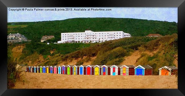 Beach huts at Saunton 2 Framed Print by Paula Palmer canvas