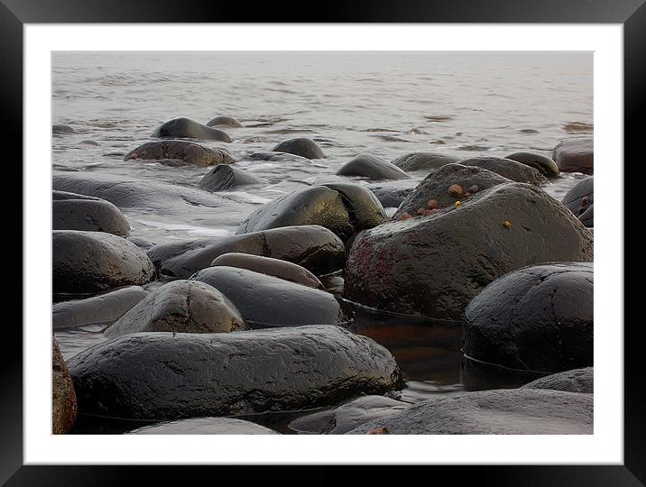 Boulders on the beach Framed Mounted Print by Simon Curtis