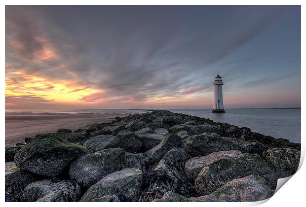 Perch Rock lighthouse after sunset Print by Paul Farrell Photography