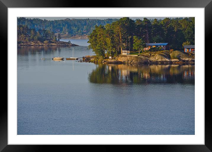 Cottages and pleasure boats Stockholm Archipelago Framed Mounted Print by Marianne Campolongo