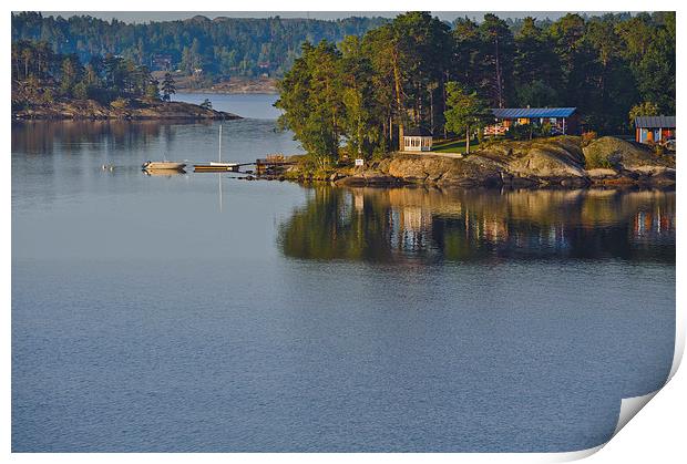 Cottages and pleasure boats Stockholm Archipelago Print by Marianne Campolongo