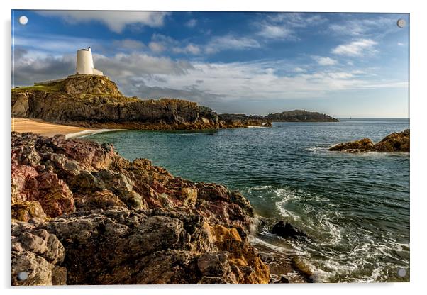 Lighthouse Bay Llanddwyn Island Acrylic by Adrian Evans