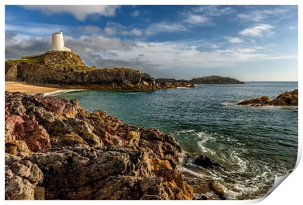 Lighthouse Bay Llanddwyn Island Print by Adrian Evans