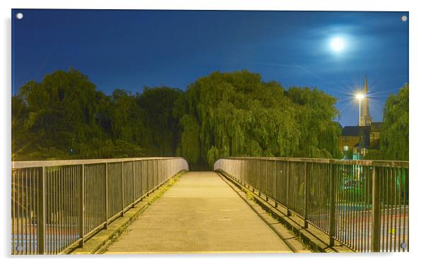 Full moon over the bridge Acrylic by Levente Baroczi