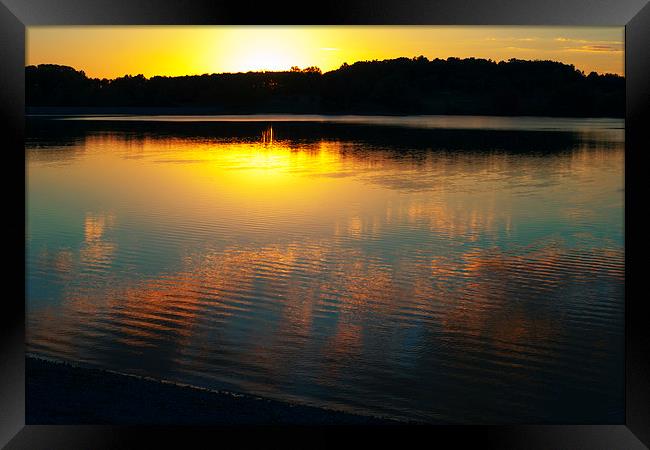 Sunset Over Lake with Reflections Framed Print by Scott Hubert