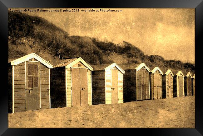 Beach huts at Saunton Sands Devon Framed Print by Paula Palmer canvas