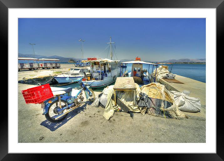 Bike & Boats at Nafplion Harbour Framed Mounted Print by Rob Hawkins
