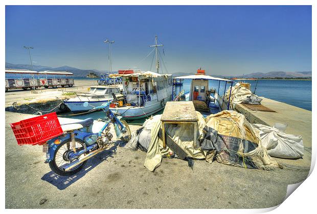 Bike & Boats at Nafplion Harbour Print by Rob Hawkins