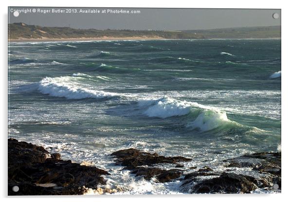 Godrevy Breakers Acrylic by Roger Butler