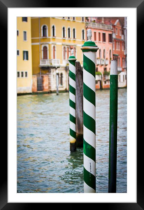 Green and White poles in Venice Framed Mounted Print by Steve Hughes