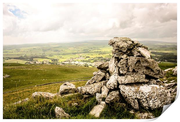 Limestone Cairn, Overlooking Settle Print by Thomas Milner
