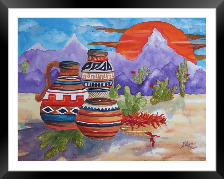 Painted Pots and Chili Peppers Framed Mounted Print by ellen levinson