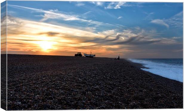 Sunset over Cley beach Canvas Print by Gary Pearson