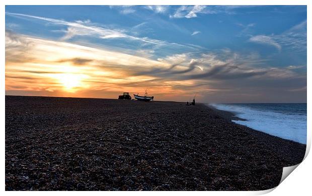 Sunset over Cley beach Print by Gary Pearson