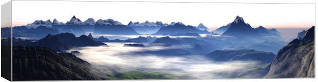 Mist Through The Mountains Canvas Print by Hugh Fathers