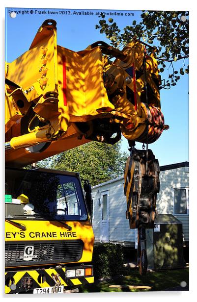 A large mobile crane at a caravan site Acrylic by Frank Irwin