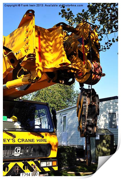 A large mobile crane at a caravan site Print by Frank Irwin