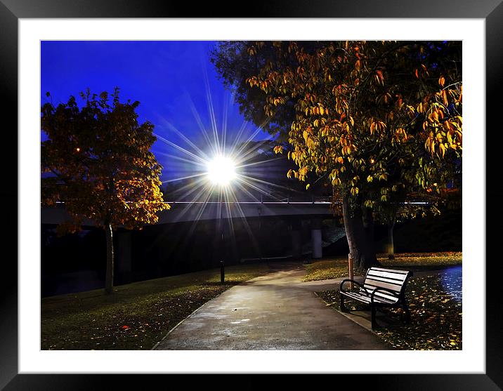 The Twlight Lampost and the Bench Framed Mounted Print by leonard alexander