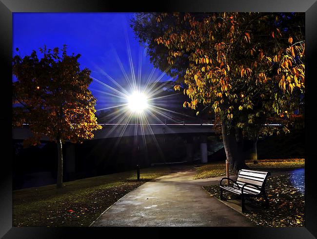 The Twlight Lampost and the Bench Framed Print by leonard alexander