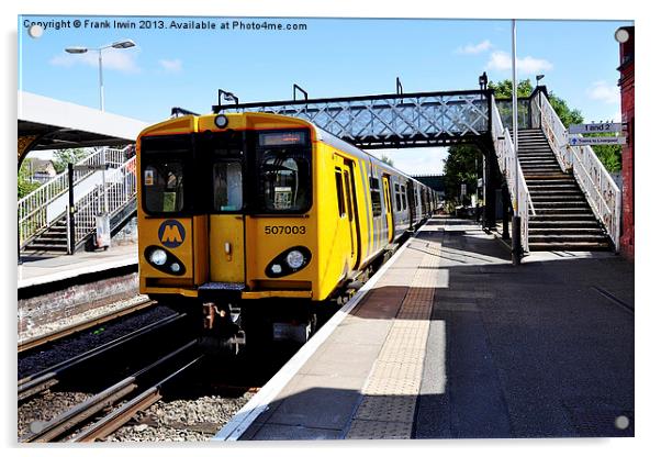 A Merseyrail train, above ground Acrylic by Frank Irwin