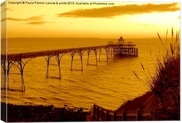 Evening view of Clevedon pier Canvas Print by Paula Palmer canvas
