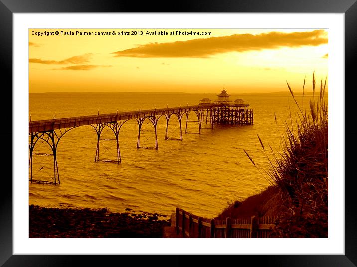 Evening view of Clevedon pier Framed Mounted Print by Paula Palmer canvas