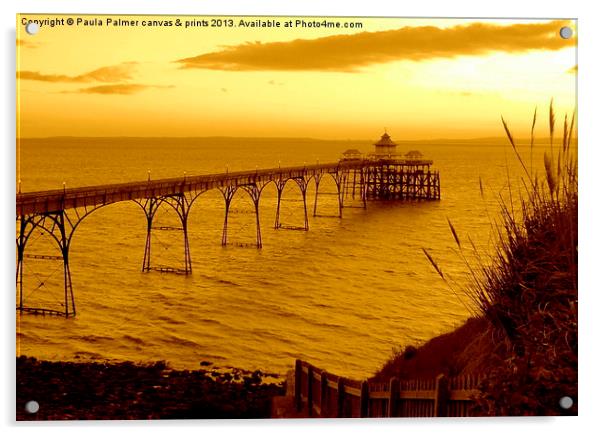 Evening view of Clevedon pier Acrylic by Paula Palmer canvas