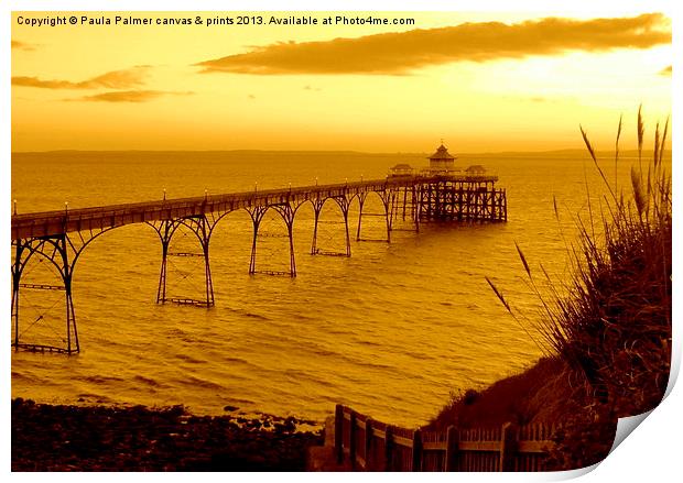 Evening view of Clevedon pier Print by Paula Palmer canvas