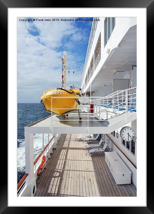 Small lifeboats aboard a cruise liner Framed Mounted Print by Frank Irwin