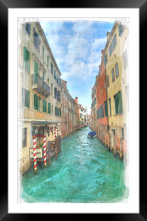 Venetian Canals Watercolour Framed Mounted Print by Steve Hughes