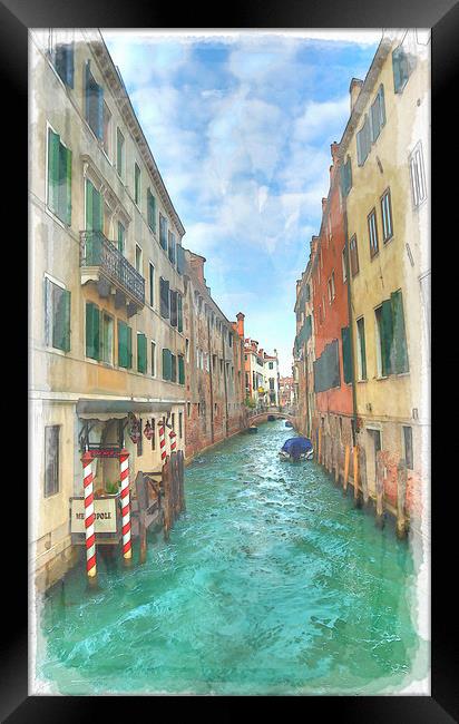 Venetian Canals Watercolour Framed Print by Steve Hughes